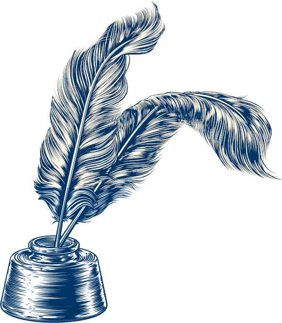 A container with a feather sticking out of it